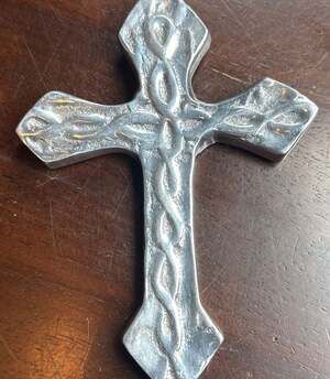 Mexican Cast Aluminum Braided Vine Decorative Wall Cross, 5.5”x4”